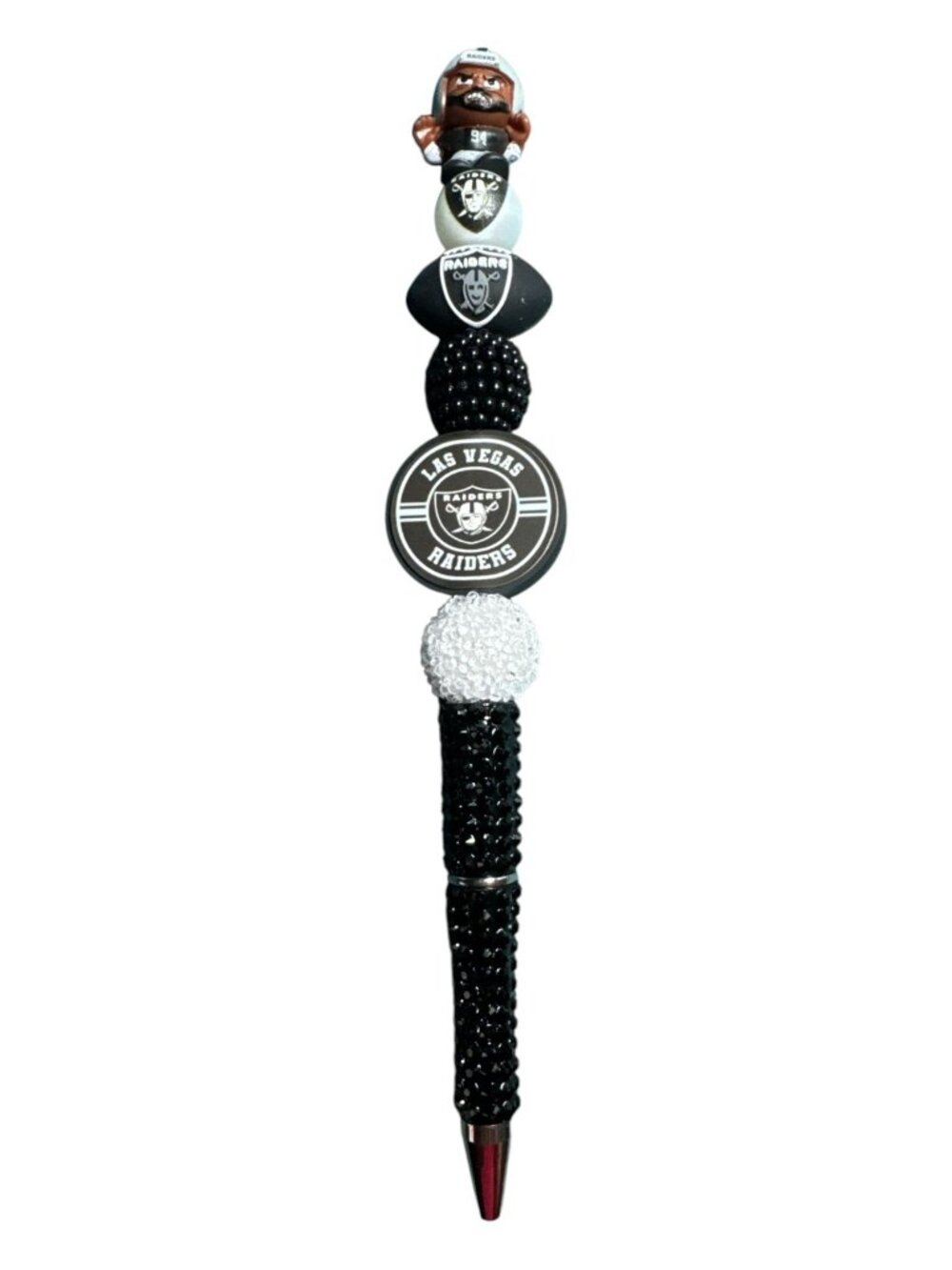 Las Vegas Raiders NFL Theme Pen With Decorative Football & Logo Beads - Black &